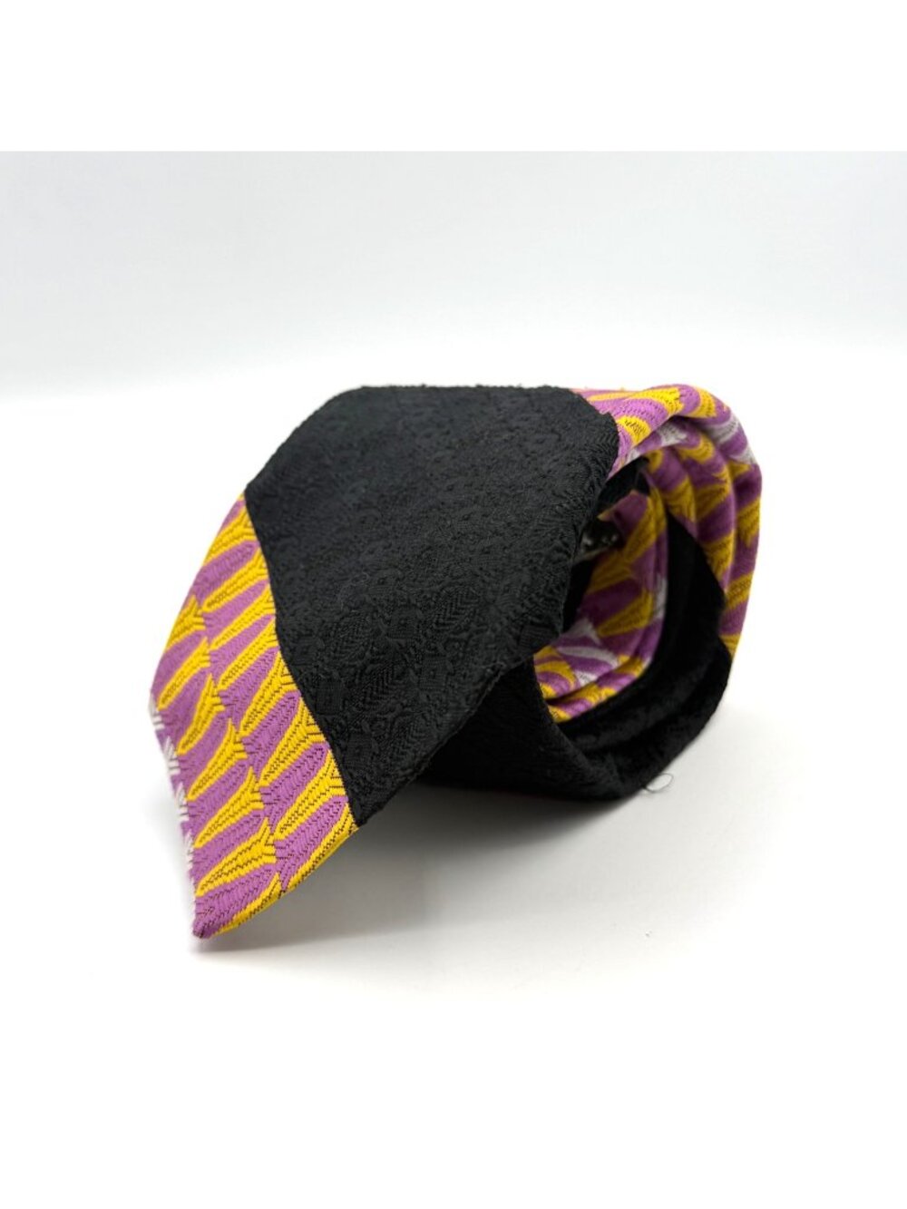 Vintage Towncraft JCPennys Purple Yellow Black Mixed Fabric Tie 54.5" x 4"